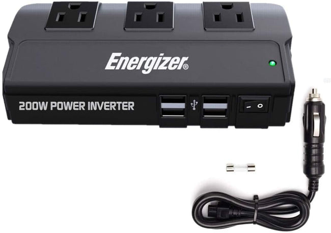 Energizer 200 Watt Power Inverter Modified Sine Wave Car Inverter 12V to 110V DC to AC Converter with Car Cigarette Lighter Plug, Four 2.1A USB Ports & Three Standard North American AC Outlets