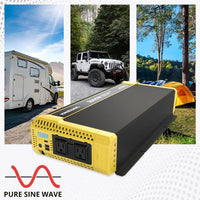 Krieger 3000W Pure Sine Wave Inverter 12V DC to 120V AC Converter for RV, Truck, Off-Grid Solar Power Inverter 12V to 110V W/Built-in 5V/2.1A USB Port, AC Hardwire Port, Remote Cables Fuse Included