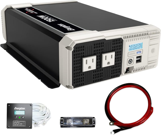 Energizer 1500 Watt 12V Pure Sine Inverter Dual AC Outlets & USB, Installation Kit Included, Automotive Power for Power Tools, Camping & Car Accessories - ETL Approved Under UL STD 458