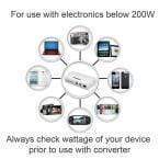 KRV200-W 200 Watt Travel Kit Converter with USB charger image of electronic devices